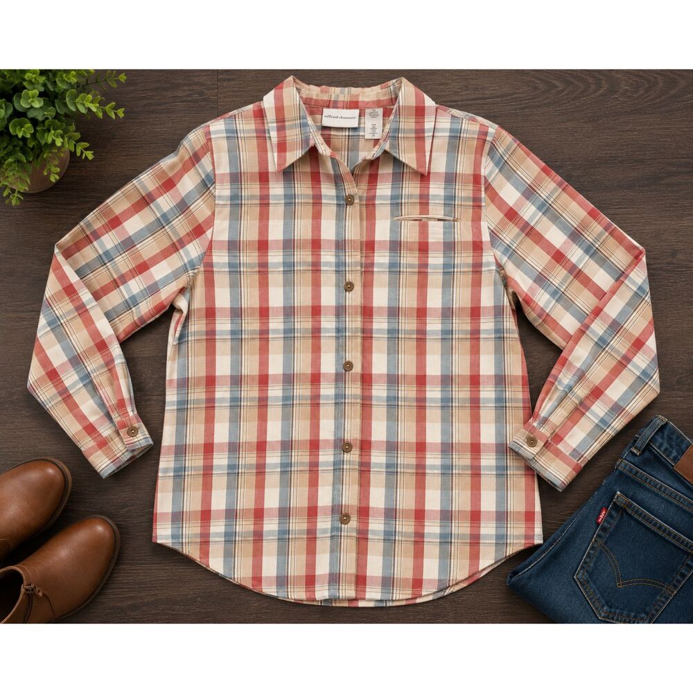 Alfred Dunner Top Womens Size 14 Multicolor Plaid Button up (582)